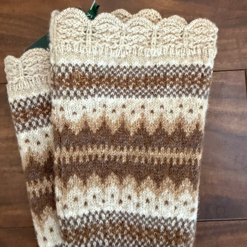 Lauren Ralph Lauren Long Knit Fair Isle Lambswool Gloves Scalloped 469N44 NEW - Picture 3 of 8